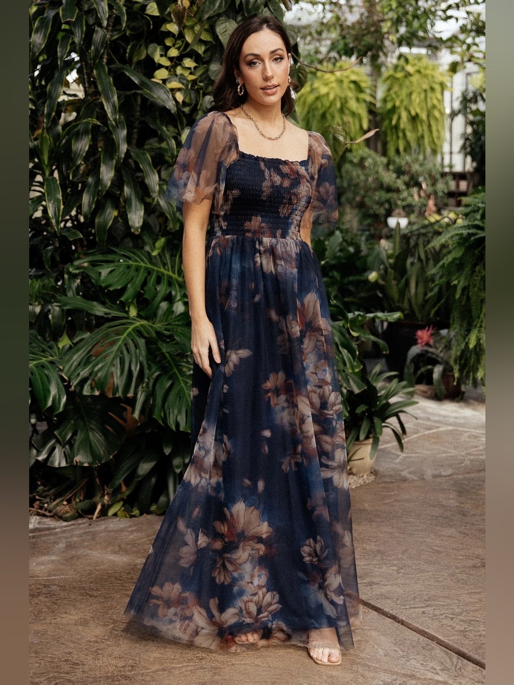 Baltic Born Dress Womens 2XL Cassandra Dark Floral Navy Tulle Maxi New